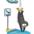 Illustration eines Pinguins, der einen Kopfsprung macht