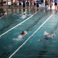 Blick von oben ins Vitalbad Eisenerz mit Schwimmer:innen beim Pinguin Cup 2023